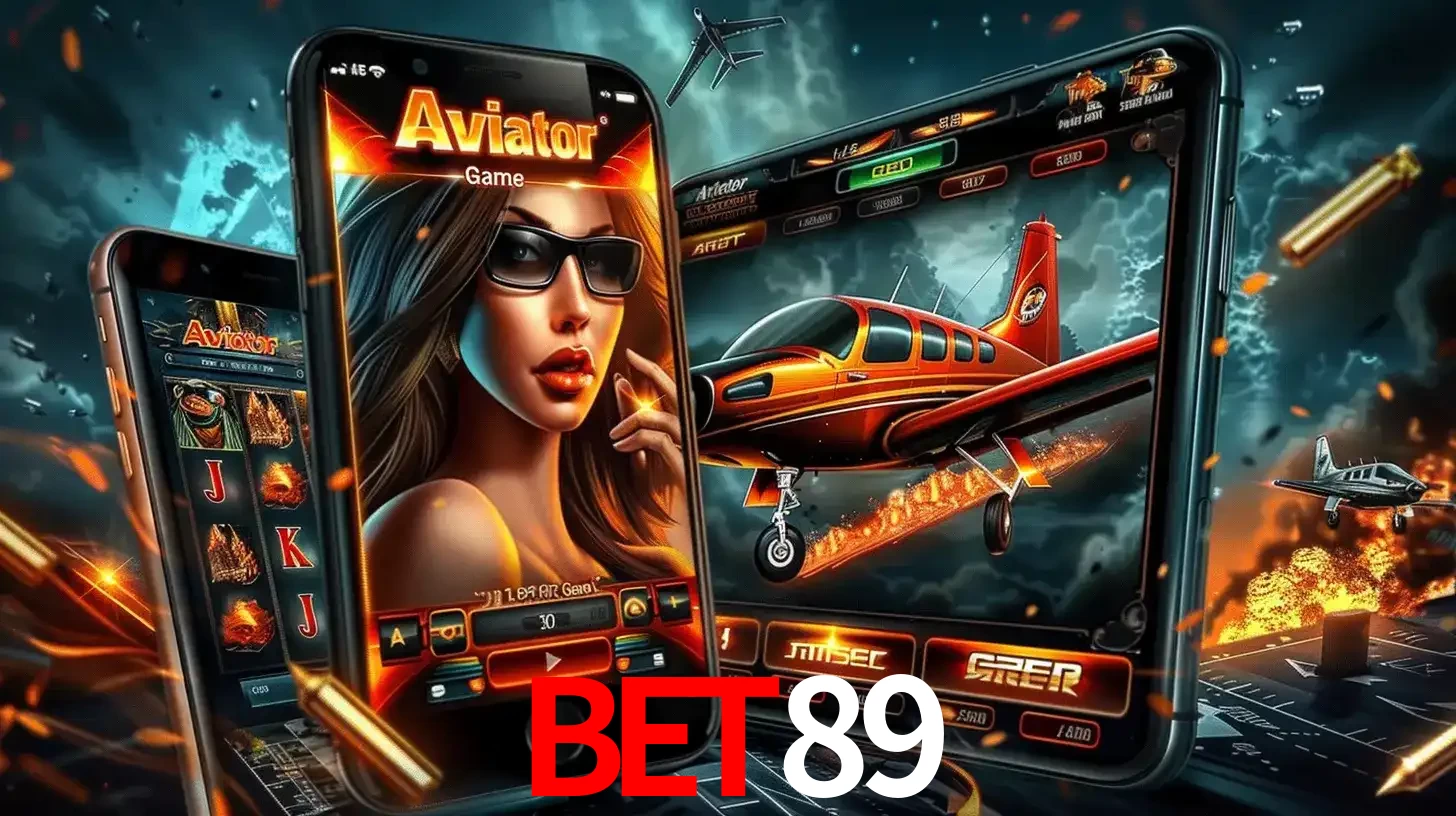 O popular jogo de apostas Aviator exibido em vários celulares e tablets, mostrando a interface emocionante e a ação de voo disponíveis para jogar agora no BET89.